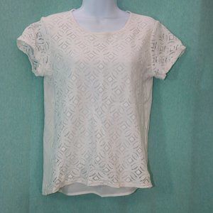Market & Spruce White Lace Front Blouse